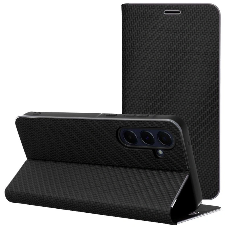 Smart Samsung Galaxy S25 FE Luna Book Carbon dėklas, juoda, 4 nuotrauka